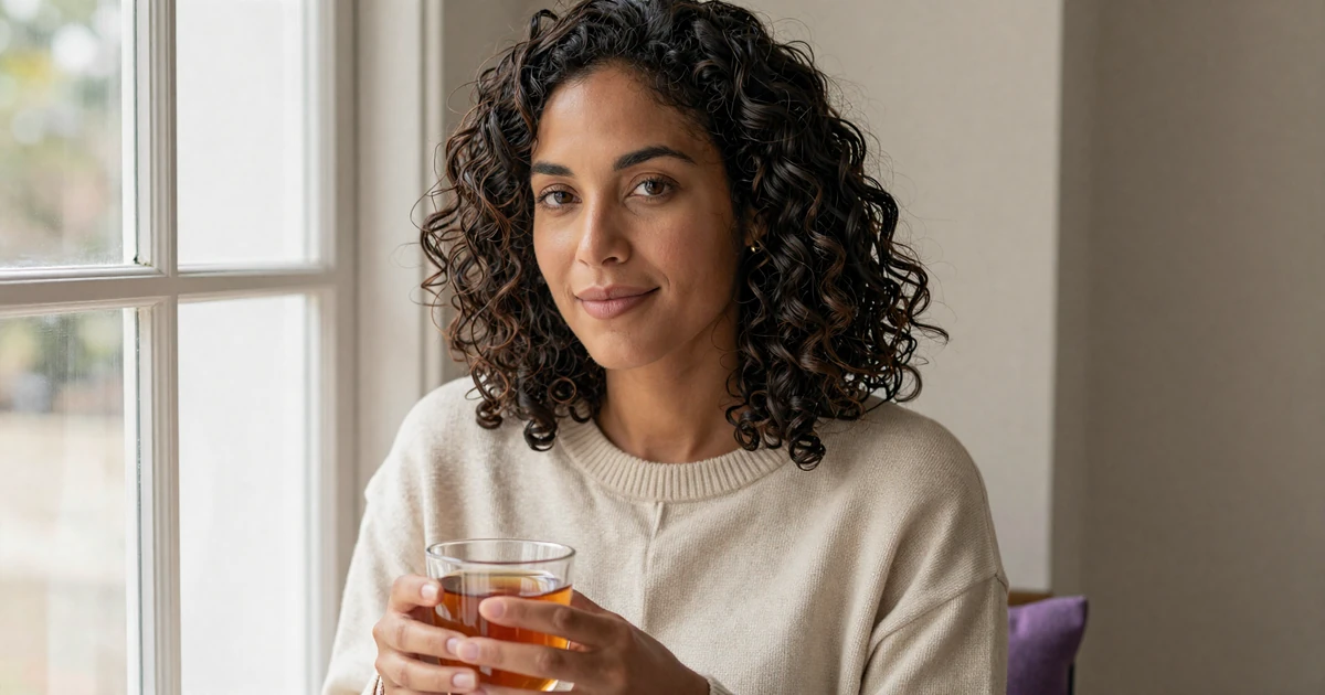 Mara, a mixed-race American woman living with bipolar disorder, calm by her sunlit window