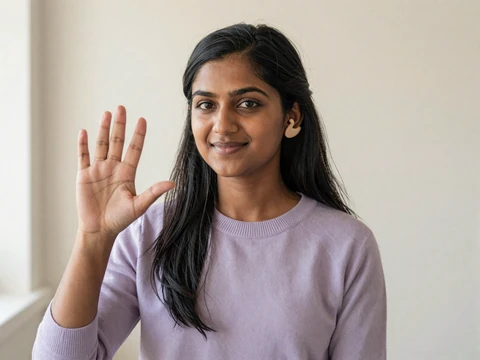 Priya Ramachandran, co-founder and head of community at DisabledDating, signing hello in ASL