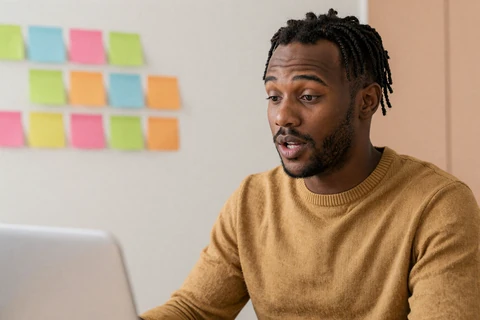 Marcus, an ADHD adult, on a lively video date from his colorful home office